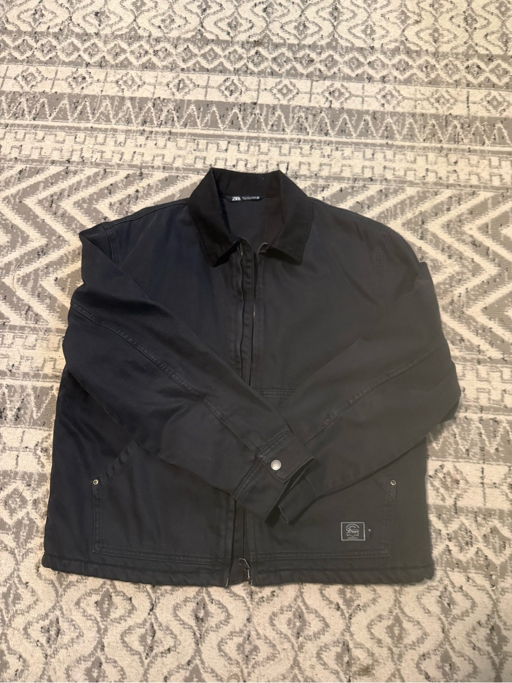 Zara Black Utility Workwear Zip Jacket Size Large